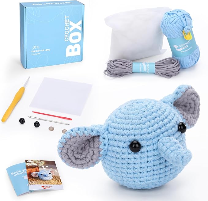 Crochet Kit for Beginners: Elephant Crochet Kit for Adults, Include Easy to Use Yarn, Step-by-Step Video, Patterns, Learn to Crochet, Thanksgiving, Christmas, Birthday Gift