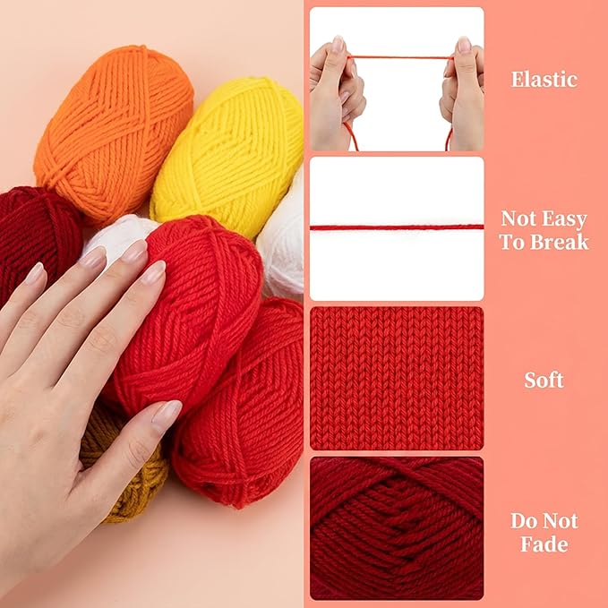 Acrylic Yarn for Crocheting - Soft Knitting Yarn for Crafts Skeins for Crocheting DIY Bulk for Handicraft Knitting Scarves Ideal Gift for Beginners and Adults 15 Pack x 20 g