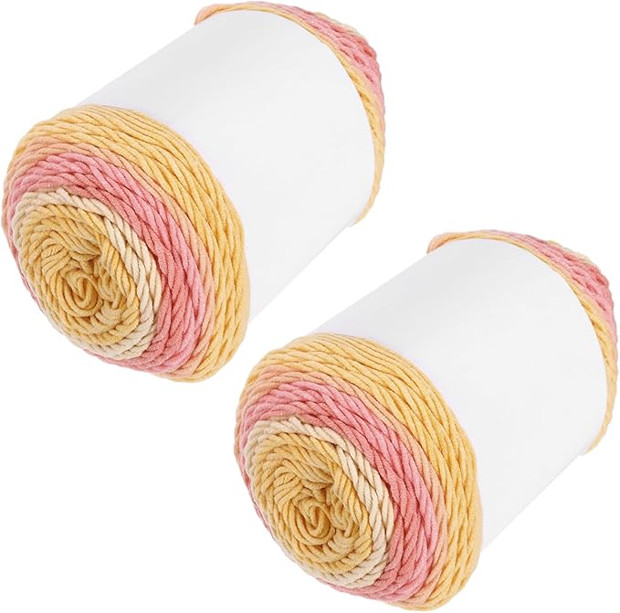 MECCANIXITY Cotton Acrylic Yarn for Crocheting, 422 Yard 5 Ply Soft Gradient Yarn Acrylic 45% Cotton 55% Used for DIY Knitting Blankets Scarves(2 Packx100g,Pink,Red,Yellow)