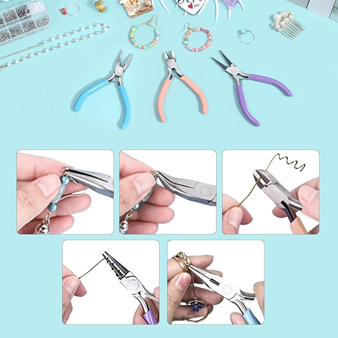 3-Piece Jewelry Pliers Set - Needle Nose, Round Nose & Wire Cutters for Jewelry Making, Wire Crafting & Repair | Professional DIY Tools for Metalwork, Earrings & Bracelets