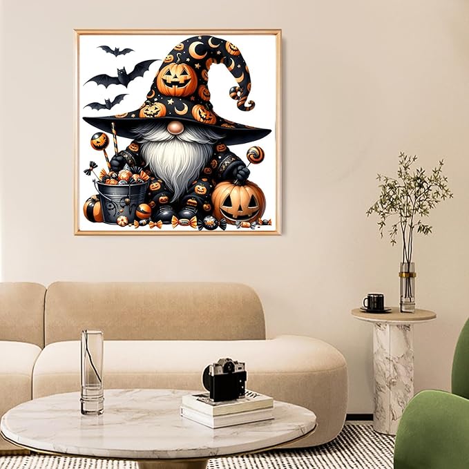 Fountor Gnome Diamond Art Kits for Adults, Halloween Diamond Painting Kits for Adults Beginners, DIY 5D Pumpkin Diamond Painting with Round Gem Art Kits for Gift Home Wall Decor 14x14 Inch