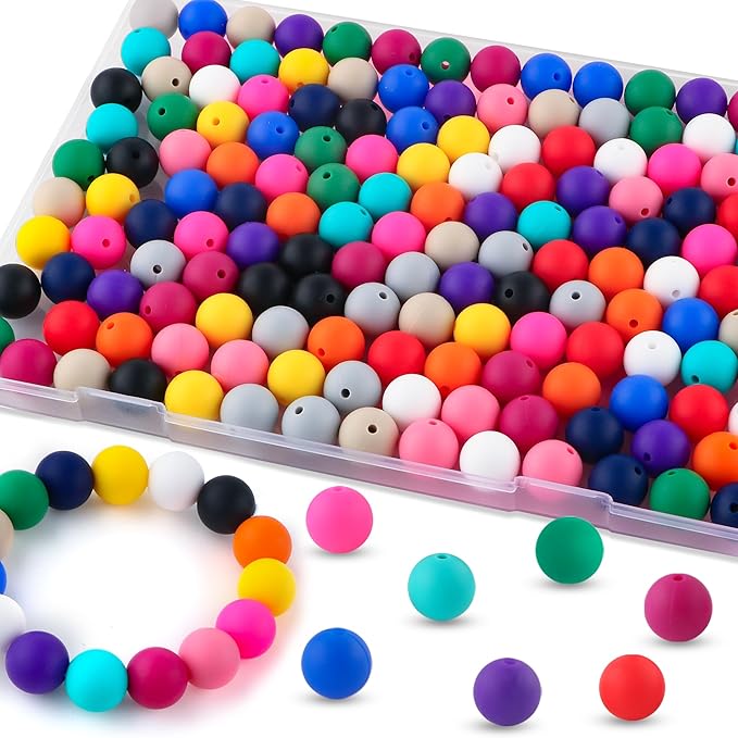 Sunrony 150pcs Silicone Beads for Keychain Making Bracelet Decoration and 15mm Silicone Beads for Pens (Multicolor)