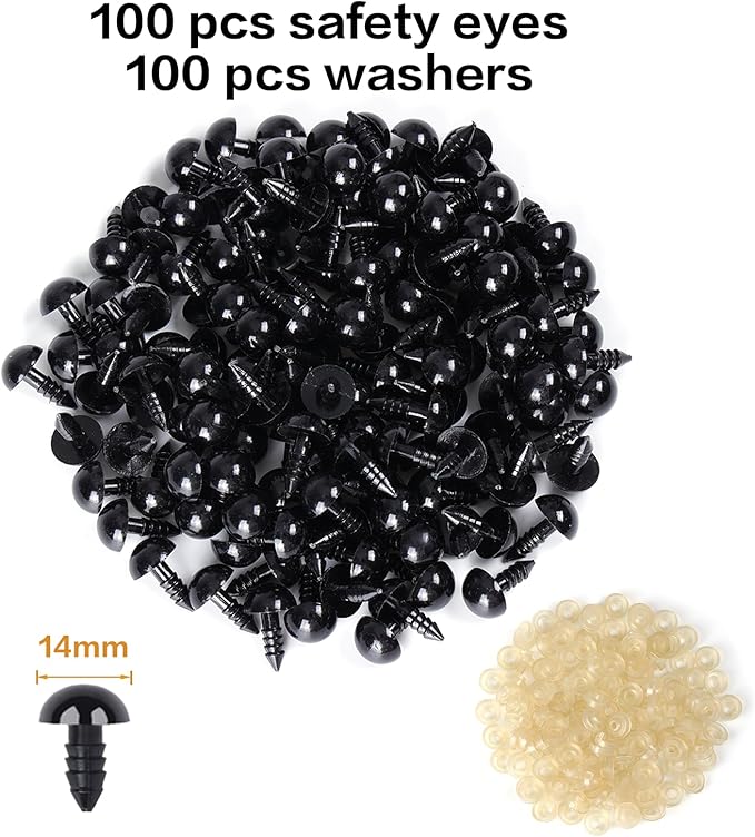 XKDOUS 14mm Safety Eyes, 200pcs for Crocheting, Crochet Eyes for Amigurumi, Stuffed Animal Doll Eyes for DIY Crafts