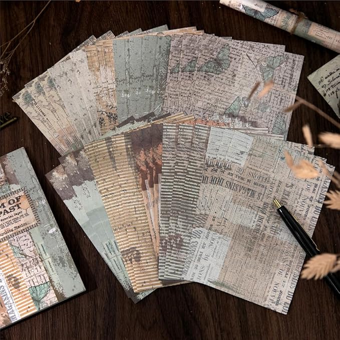 150 Sheets Vintage Scrapbook Paper, 3.7x5.5 Inch, 5 Assorted Set Antique Aged Decorative Background Paper for Junk Journals Supplies, Decoupage, Scrap Booking