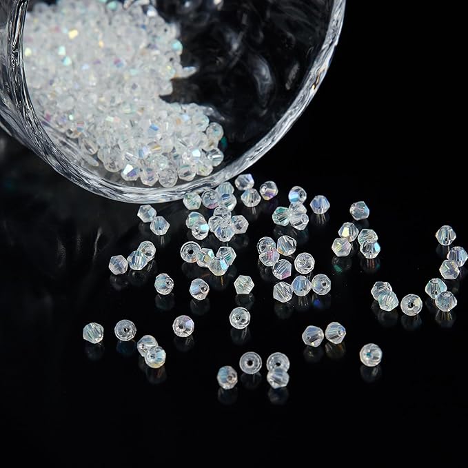 laopottbeads 1200pcs 3mm bicone crystal glass beads for jewelry making, sparkling mini beads for suncatchers, diy bracelets & craft projects (ab white)