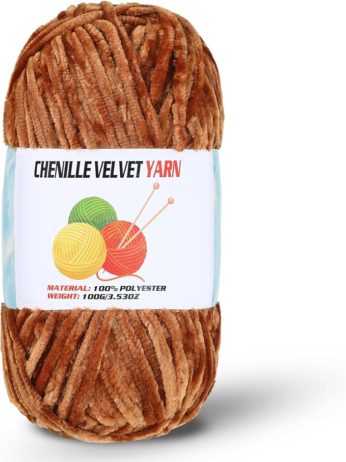 Velvet Chenille Chunky Yarn, Handcrafts Weaving Soft Chenille Yarn for Crocheting Clearance, Used for Making Baby Yarn Blanket, Clothes, Knitting Creations (1 - Coffee)