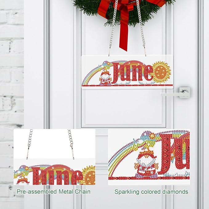 LazyFold Diamond Painting Kits Hanging Pendants, Colored Imitation Art Point Crystal Diamond Art Window Pendants Home Garden Wall Door Birthday Festival Gifts (June)