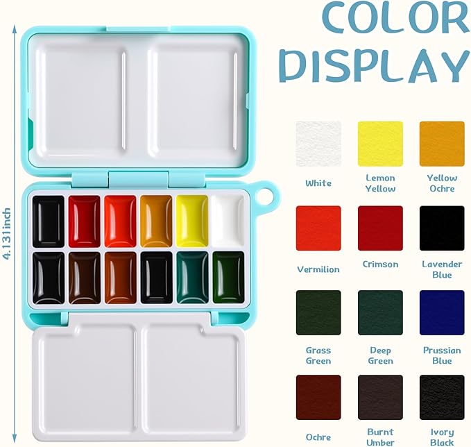 Qeeenar 7 Pcs Mini Watercolor Paint Set Portable Mini Paint Palette Travel Kit Pocket Water Color Set with Paints, Watercolor Book, Clip, Brush for Beginner Artists Amateur Hobbyist and Painting Lover