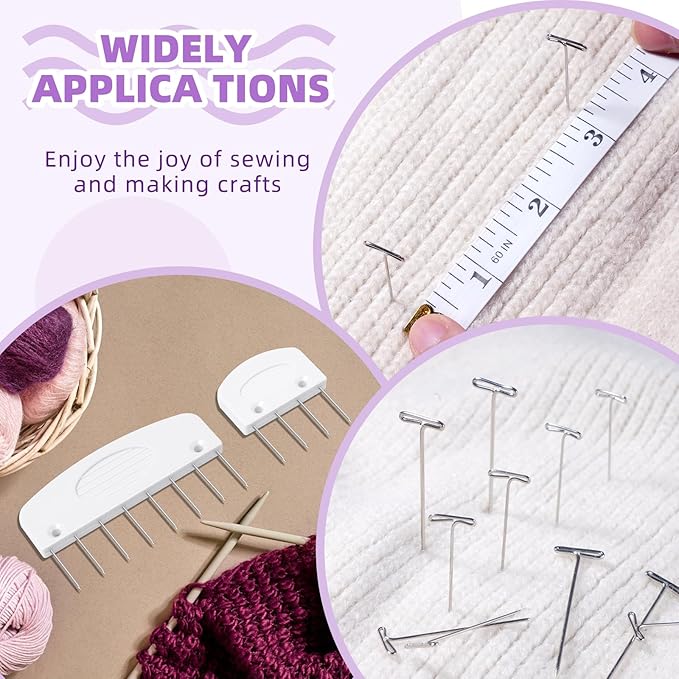 130 Pcs Knit Blockers Kits, Blocking Knit Combs Pins Set for Knitting, Knitting Tools Knitter Crochet, with Flexible Tape Measure Ruler, Silver T-Pins for Sewing Lace or Needlework Projects Device