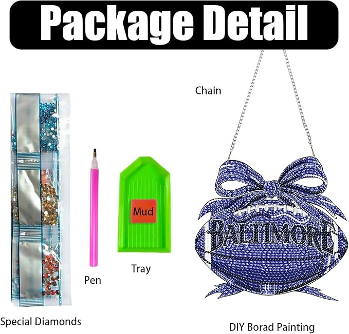 Rertcioph Football Diamond Art Hanging Kit for Adults, DIY Acrylic 5D Diamond Painting Hanging Ornament for Baltimore Home Wall Decor and Gift