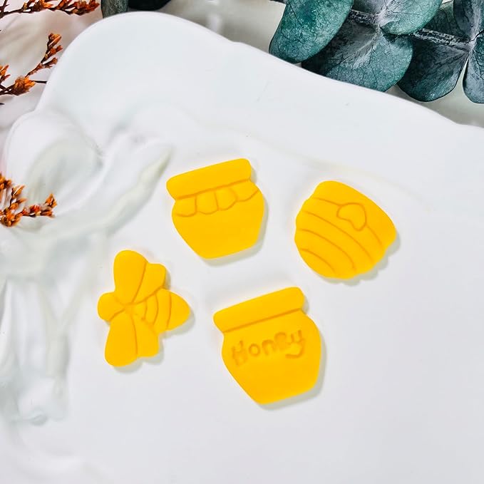 Xaekicr Honey Bee Clay Cutters Set - 4 pcs Polymer Clay Molds for Earrings, Honey Jar and Beehive Clay Tools for Jewelry Making