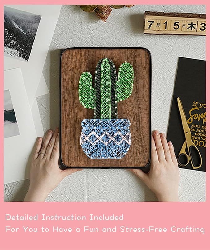 BAZIMA DIY String Art Kit for Beginner,DIY Cactus Craft Kit,Unique Gift,Craft Kit for Holidays