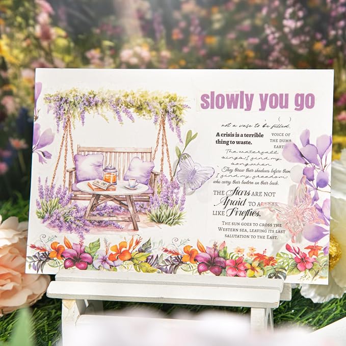 TIAMECH Swing Flower Girl PET Stickers - 60 Pcs Gentle Breeze & Chair Basket Swaying Design, Waterproof Sticker for Journaling & Scrapbooking, Junk Journal Supplies, Ephemera & DIY Crafts