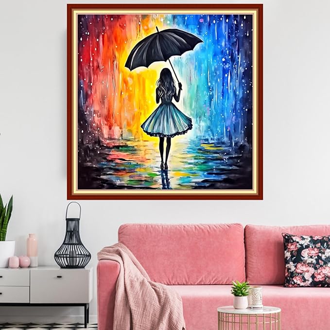 Redxing Stamped Cross Stitch Kits Embroidery kit for Beginners Adults Full Range of Embroidery Patterns Starter Kits DIY Printed Cross Stitch Kits Needlepoint Kits 11CT-Umbrella Girl 18x18 inchs