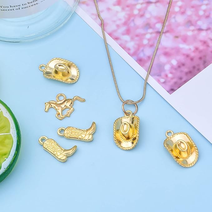 60pcs Gold Plated Western Themed Cowboy Charms Tibetan Alloy Cowboy Boot Horse Hat Pendants Charms Party Favors for DIY Earrings Bracelet Necklace Jewelry Making Findings, 3 Styles