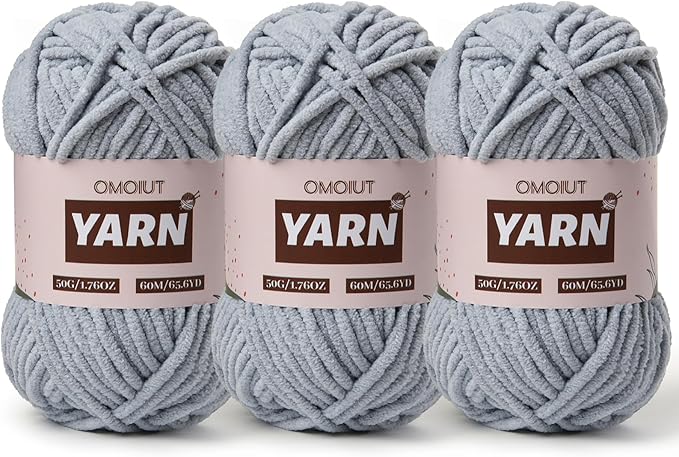 3 Packs Plush Chenille Chunky Crochet Yarn - Baby Yarn for Crocheting Soft - Velvet Yarns Knitting for Blankets Crafts - Fluffy Amigurumi Yarns 150g / 196.8yds (3 Grayish)