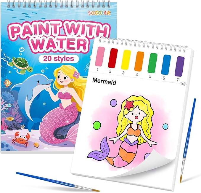 SOCOLER Paint with Water Coloring Books for Toddlers,Mess Free Watercolor Painting Sets for Kids,Water Color Paint Kit,Art Craft Birthday Gift for Ages 1-3, 4-8(Sea World)