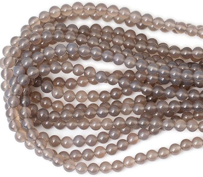 45PCS 8mm Smooth Surface Grey Agate Round Loose Beads Energy Stone for Jewelry Making 1 Strand 15"