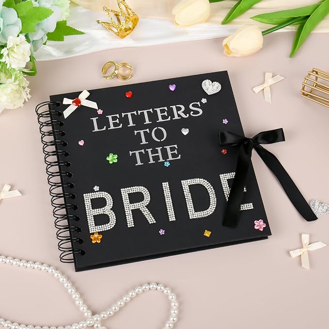 8x8 Inch Letters To The Bride Scrapbook Wedding Memory Book DIY Photo Album Blank Pages Scrapbook Bridal Shower Gifts(Black)