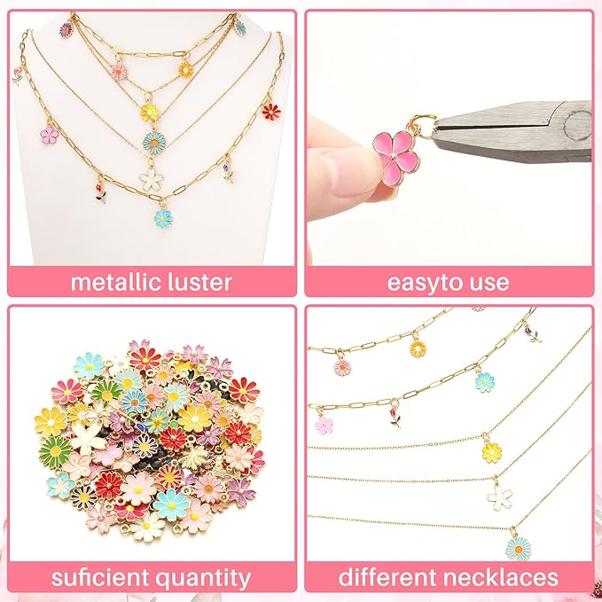 Tondiamo 207 Pcs Jewelry Making Kit DIY Bracelet, Necklace, Ring Set Bangle Charm Bracelet Making Kit with 100 Charms 100 Jump Rings and Tools for Women Beginner Arts and Craft Gift(Floral)