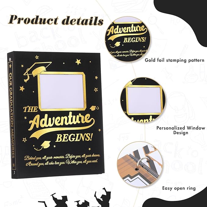 Pasimy Graduation Scrapbook Kit A4 Photo Album 60 Pages Removable DIY Memory Scrap Book Grad Picture Album with Stickers Holds 4x6 5x7 8x10 Pictures for Grad Class of 2026 Graduation Gifts(Fashion)