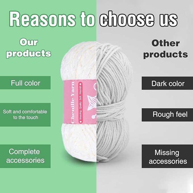 LUNARM Chenille Velvet Yarn for Crocheting Knitting with Big Eye Needles, Handcrafts Weaving Soft Chenille Yarn for Making Blankets, Clothes, Pattern Knitting-3 * 3.35oz,3 * 162yds (Milky White)