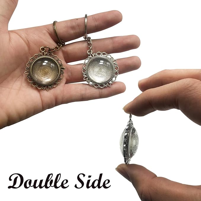 Allazone Round Double-Sided Pendant Trays and Glass Cabochon with Key Ring for Bracelet Necklace Crafting DIY, Gift Making by Seasonsky