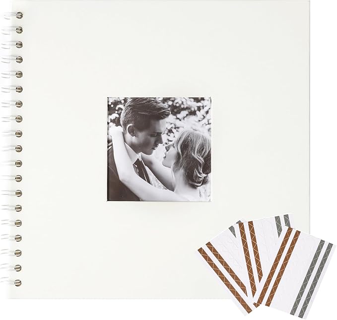 Scrapbook 10 x 10 Inch DIY Square Photo Window + 3 Corner Stickers, Photo Album Hardcover Kraft Paper Cream 40 Sheets/ 80 Pages