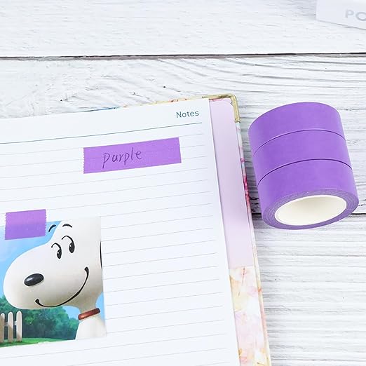 NatSumeBasics 3 Purple Washi Tapes Plain Decorative Masking Tape, 32 Feet Self-Adhesive Tapes for Packaging Decor Journals Scrapbooks Planners DIY Crafts Gift (Purple)
