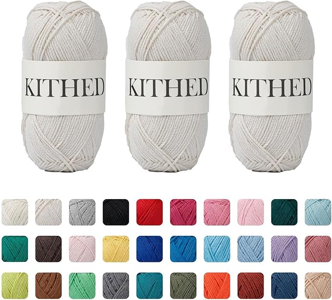 Cotton Yarn，10.5oz，526yard，3 Pack ，Soft Yarn for Crocheting and Knitting (51 White Beige)