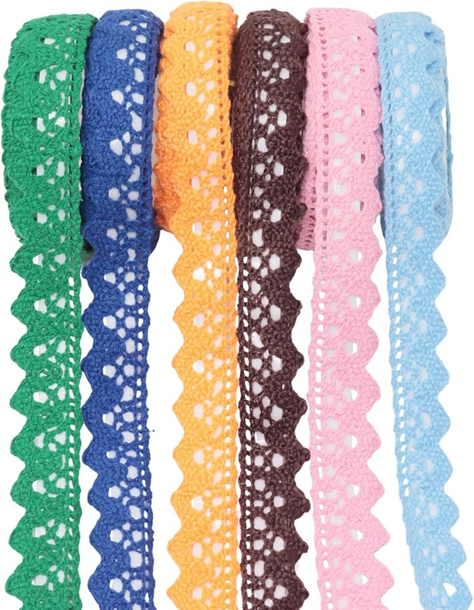 Honbay 6 Rolls of Lace Tapes Fabric Trim Decorative Tapes Lace Pattern Self-Adhesive Tapes Washi Tape Masking Tape for Scrapbook Drawers Cups Books Hats Bags Crafts - 6 Colors, 16mm x 2yards (A)