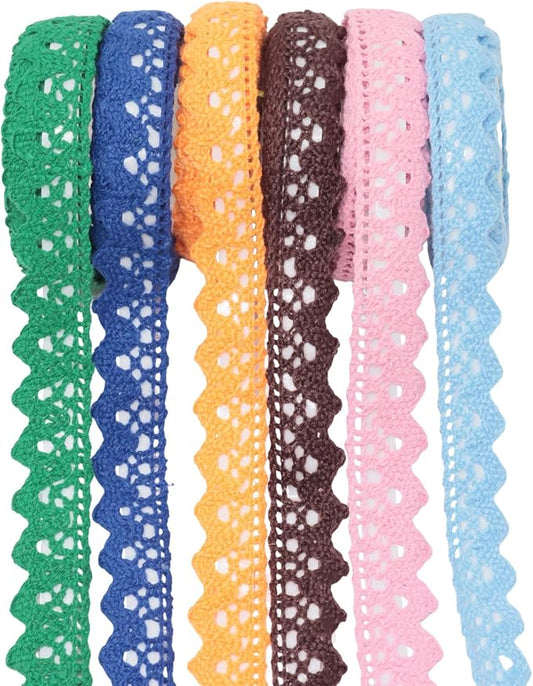 Honbay 6 Rolls of Lace Tapes Fabric Trim Decorative Tapes Lace Pattern Self-Adhesive Tapes Washi Tape Masking Tape for Scrapbook Drawers Cups Books Hats Bags Crafts - 6 Colors, 16mm x 2yards (A)