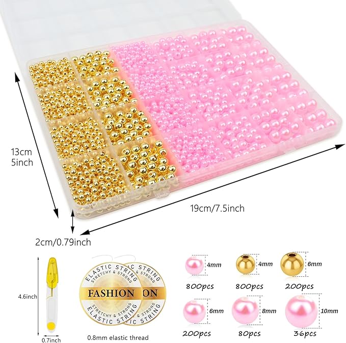 2116PCS Beads for Bracelets Pink Pearl Bracelet Making Kit Bracelet Kits Bracelet Bead Kits Small Pearl Beads and Gold Bead Beading Kit for Bracelets Jewelry Making Kit for Adult