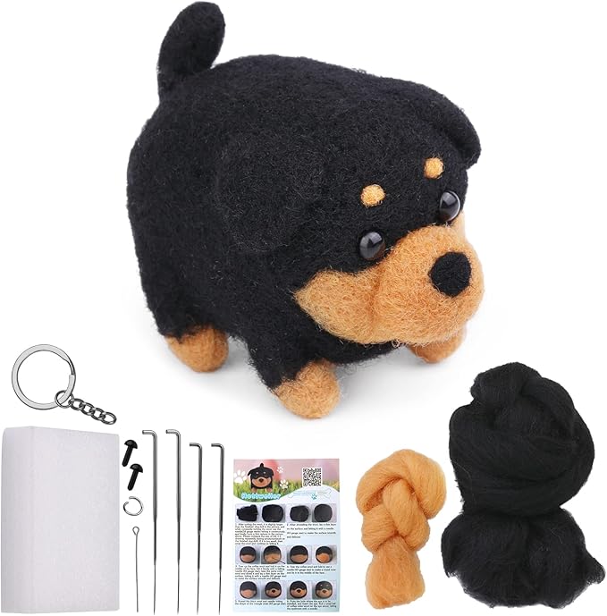 QMNNMA Felting Kit, Animals Needle Felting Set, DIY Wool Felt Materials Set with Felting Tool and Instruction for Needle Felting Craft Project and DIY Handmade