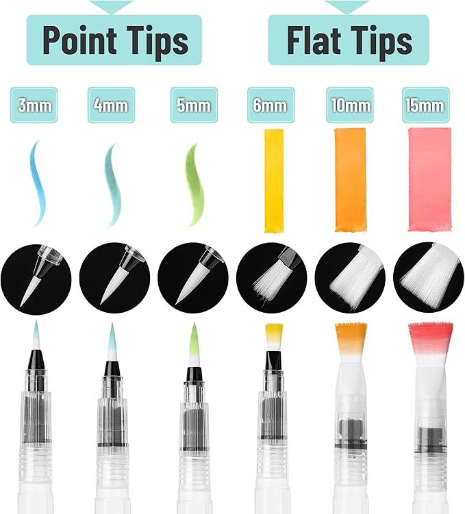Mr. Pen- Watercolor Brush Pens, 6 Pack, Watercolor Brushes Set, Watercolor Pens for Adults, Water Brush Pen, Water Color Pens, Watercolor Brush Set, Refillable Brush Pen, Water Brushes for Watercolor