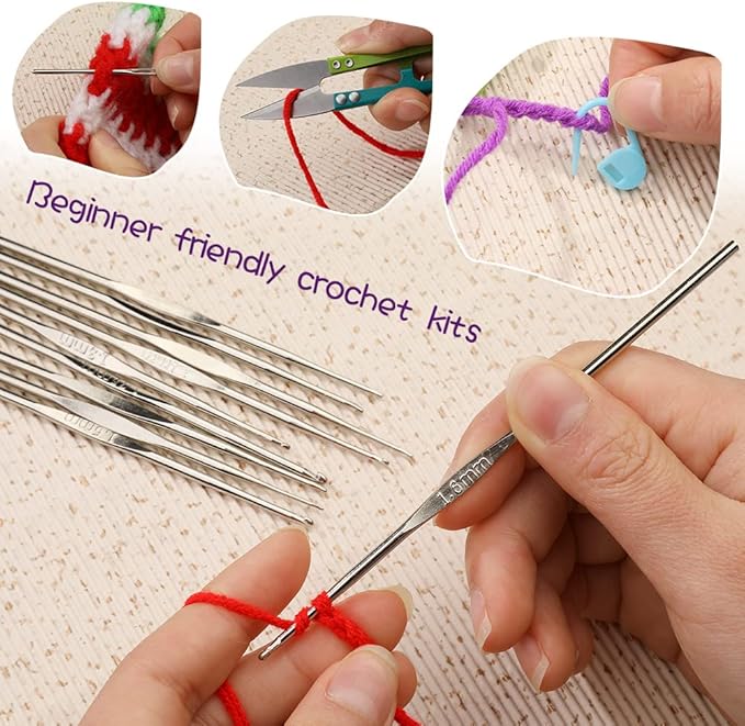 LOKUNN Crochet Kit for Beginners, 102 PCS Crocheting Kit Beginner, Crochet Starter Set with Crochet Yarn for Adults (Blue)