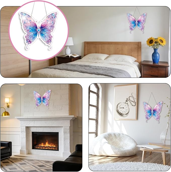 Roneenz Diamond Painting Kits Hanging Pendant, Butterfly Hanging Diamonds Art kit for Adults, Special Shaped DIY 5D Art Window Decor, Home Garden Room Decor Gifts for Women and Girls