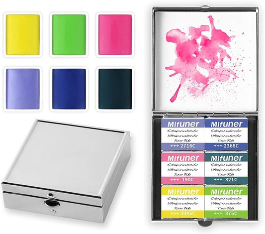 Mini Portable 6-Color Solid Watercolor Paint Set for Adults & Artists, High Tinting Strength Travel Art Kit for Beginners and Professionals, Half Pans (Each Capacity Approx 1.5ml).Macaron