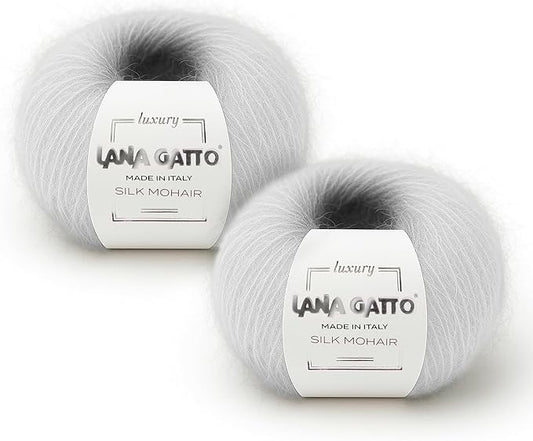 Silk Mohair Yarn for Knitting – Lace Weight Mohair Yarn with Silk, Made in Italy – White-6027, 2 Skeins