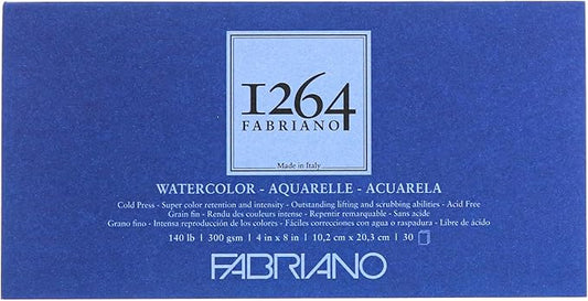 Fabriano 1264 Watercolor Pad, 4" x 8", Glue Bound