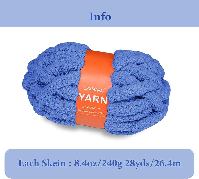 Chunky Yarn for Hand Knitting and Blankets – Super Soft Jumbo Chenille Yarn Pack for Crocheting, Bulky DIY Projects, 8 Skeins(Country Blue)