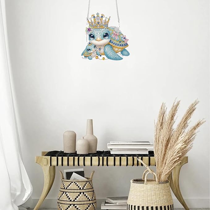 TDFERAN Diamond Pinting During Sea Turtles Diamant Art Hanging Sign Onament Animal Pendants Wind Chimes Wall Hanging in Living Room Dorridor Diamond Art Hanging Sign Onamen Hanging Diamant Craft