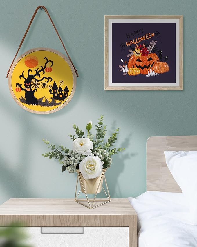 TINDTOP Halloween Embroidery Kit for Adult, Embroidery Kit Include Embroidery Cloth Hoops Threads for Craft Lover Hand Stitch with Embroidery Skill Techniques
