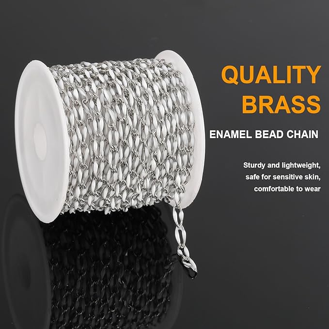 4 Meters White Oil Drip Lip Chain Link Silver Jewelry Chains for Making Jewelry Thin Craft Chain Roll with Lobster Clasps Jump Rings Supply Jewelry Making Findings