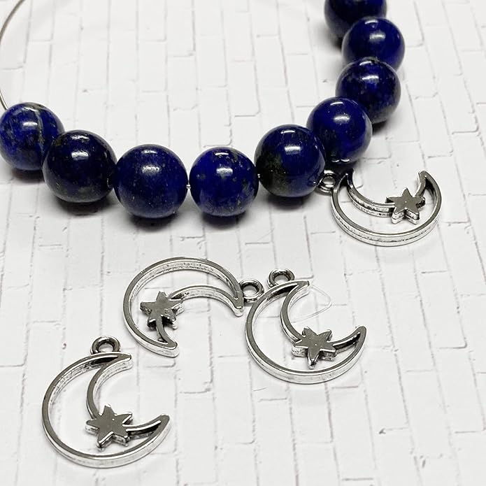 Heather's cf Celestial Beads Moon Charms Pendant Jewelry Making Earrings Necklace Bracelet Kit Findings Jump Rings Lobster Clasp Vintage Finish Plated Non Tarnish Look (Silver Star, 79-150Pcs)
