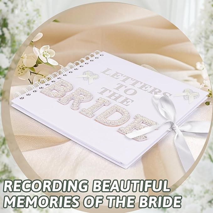 Draupnir 8 x 8 Inch Letters To The Bride Scrapbook Wedding Memory Book with Pearl Lace Wedding Metallic Letters Stickers Bows Pen Bridal DIY Blank Paper Scrapbook Photo Album Guest Book Sign