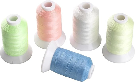 Simthread Glow in The Dark Thread, Polyester Embroidery Thread, 5 Spools 550 Yards Each, for Home Embroidery and Sewing Machine