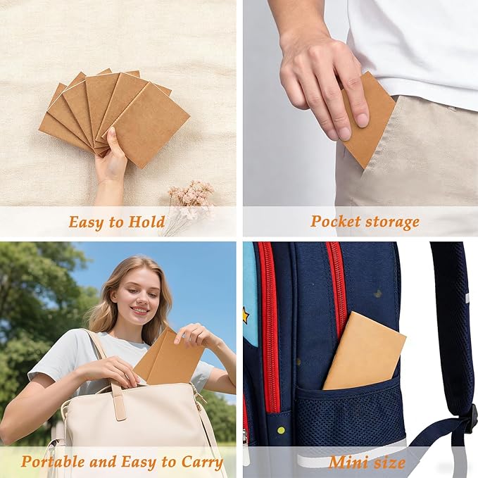 5 Pack Blank Kraft Notebooks Set, 60 Pages Journals Notebook Bulk, Unlined Composition Notebook for Kids, Student, Sketchbooks and Pocket Notebook(8.3"×5.5", 7.4"×4")