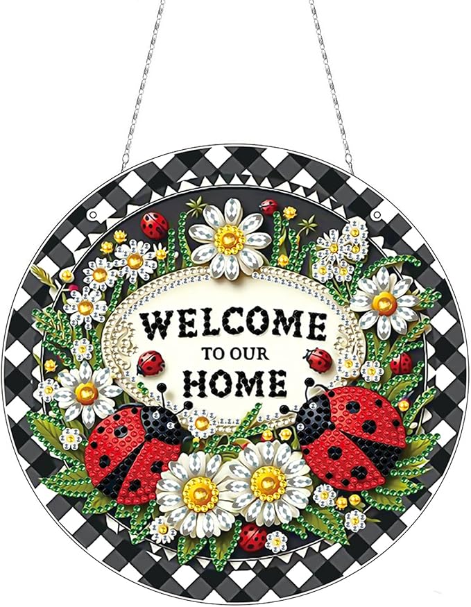 Generic DIY Hanging Diamond Pendant Special Shaped Crystal Diamond Art Painting Ornament Single Sided for Window Home Garden Wall Door Decor-Ladybird