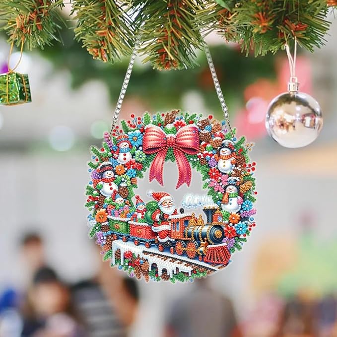 SHLUHA Diamond Art Kits for Adults Diamond Art Christmas Santa Claus Design Special Shape Acrylic Hanging Pendant Crystal Mosaic Home Wall Door Window Decor with Chain Handmade Christmas Gift(LG06)